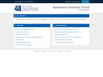 NYSED Application Business Portal - Dashboard
