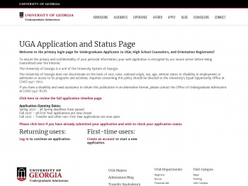 UGA application and status page