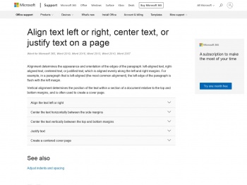 Align text left or right, center text, or justify text on a page - Word