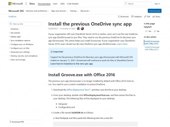 Install the previous OneDrive sync client with Office and ...