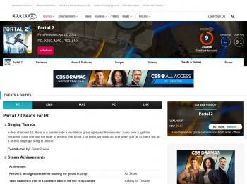 Portal 2 Cheats For PC Xbox 360 Macintosh PlayStation 3 ...