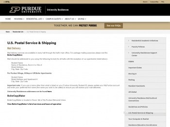 U.S. Postal Service & Shipping - Housing at Purdue University