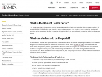 Student Health Portal Instructions | University of Tampa