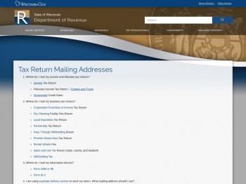 DOR Tax Return Mailing Addresses - Wisconsin Department ...