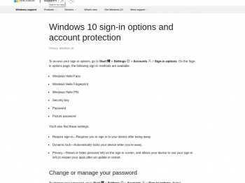Windows 10 sign-in options and account protection
