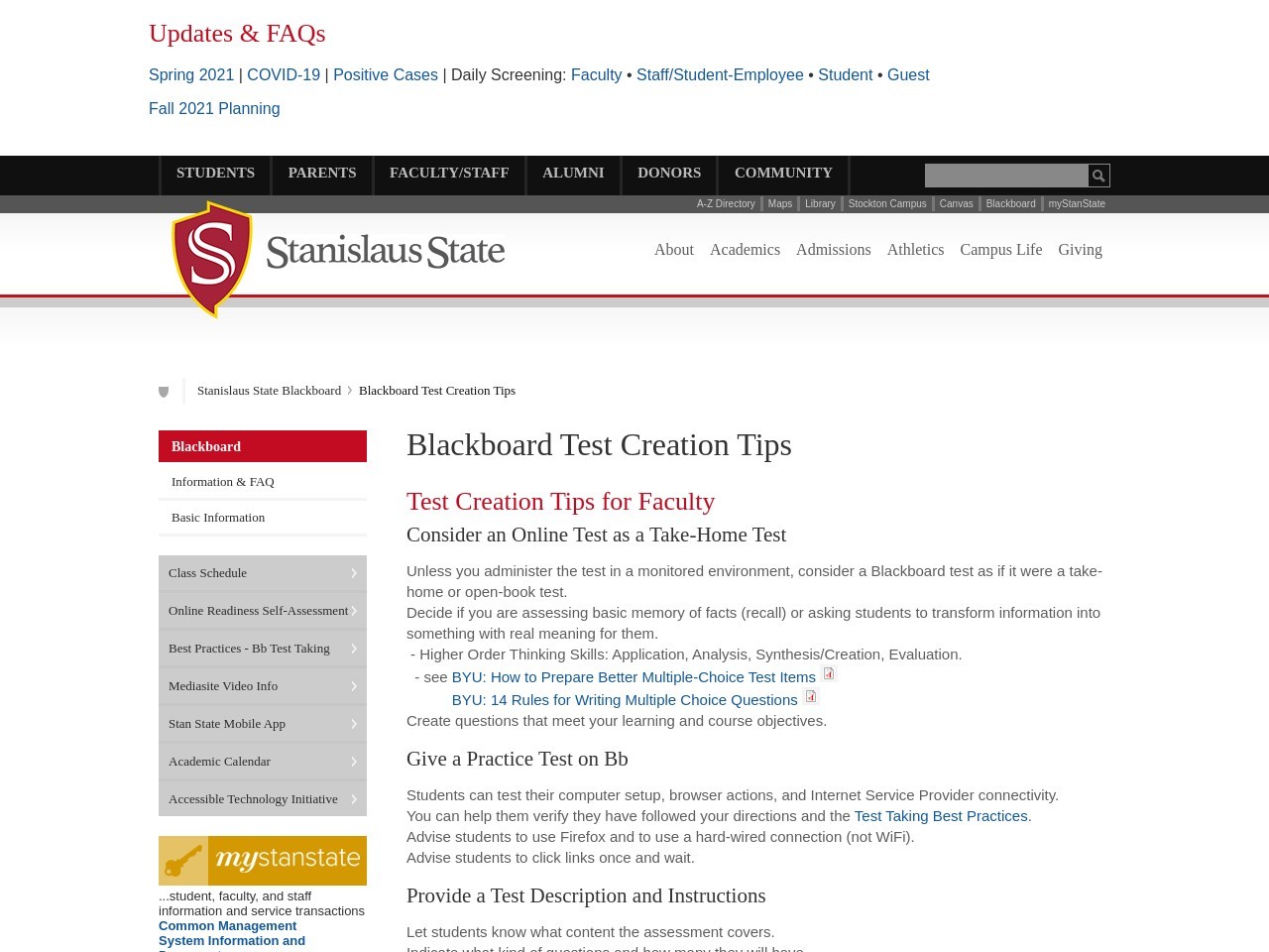 Blackboard Test Creation Tips | California State University ...