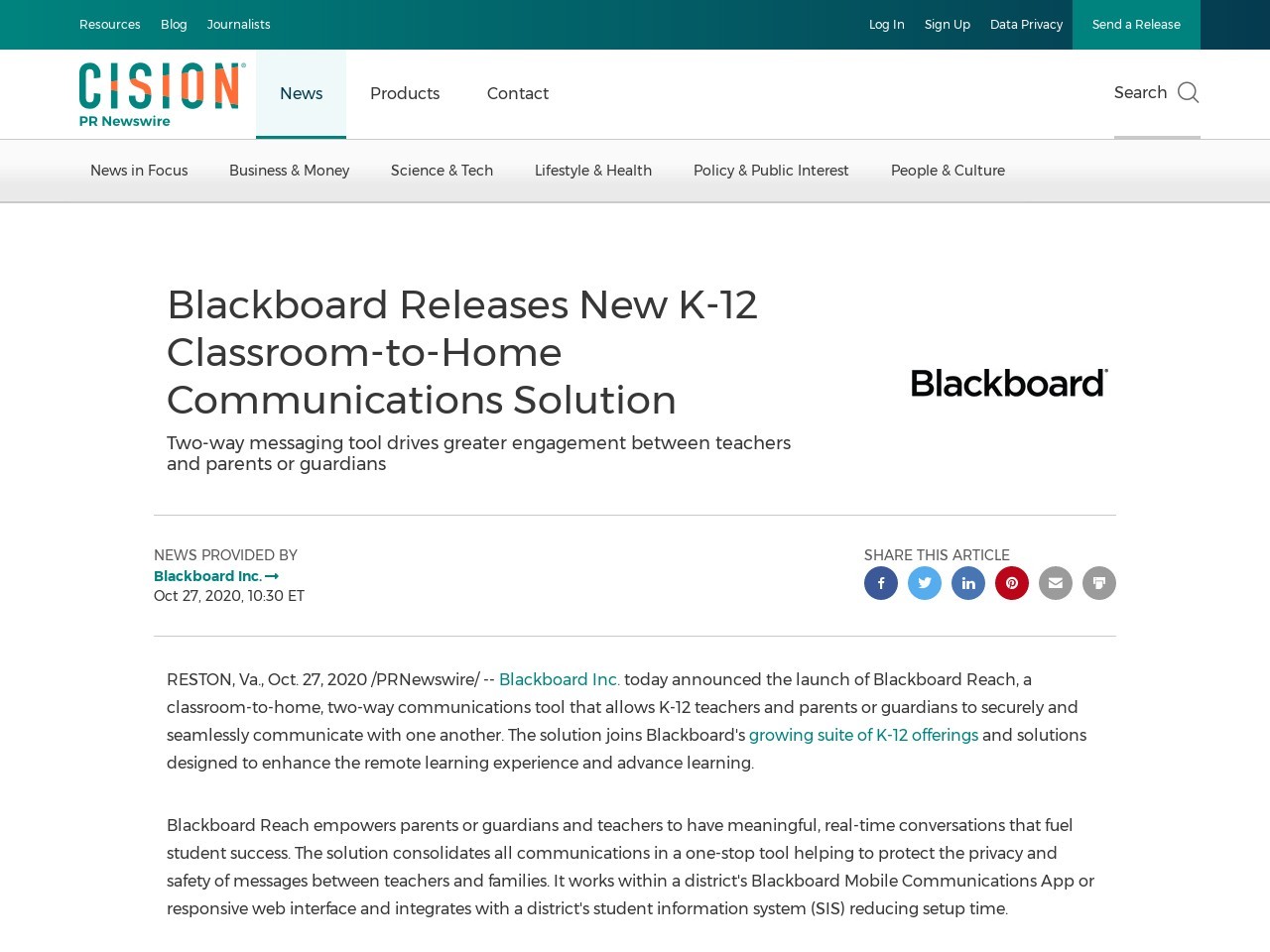 Blackboard Releases New K-12 Classroom-to-Home ...