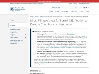 Direct Filing Address for Form I-751, Petition to Remove ...