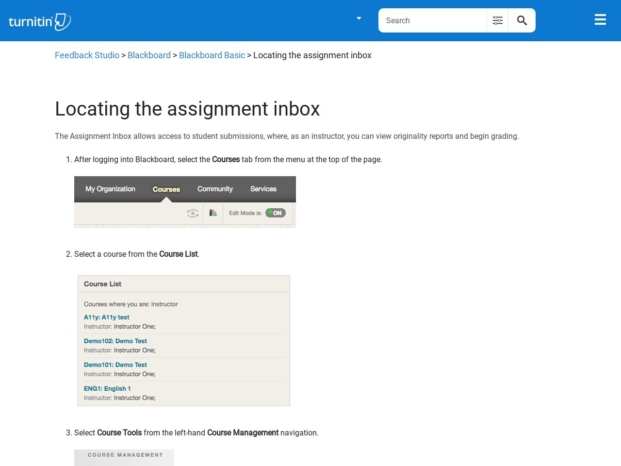 Locating the assignment inbox | Blackboard Basic - Turnitin Help