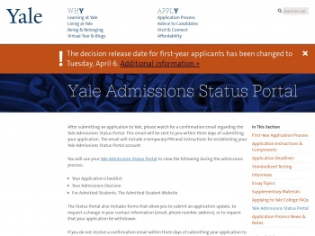 Yale Admissions Status Portal | Yale College Undergraduate Students ...