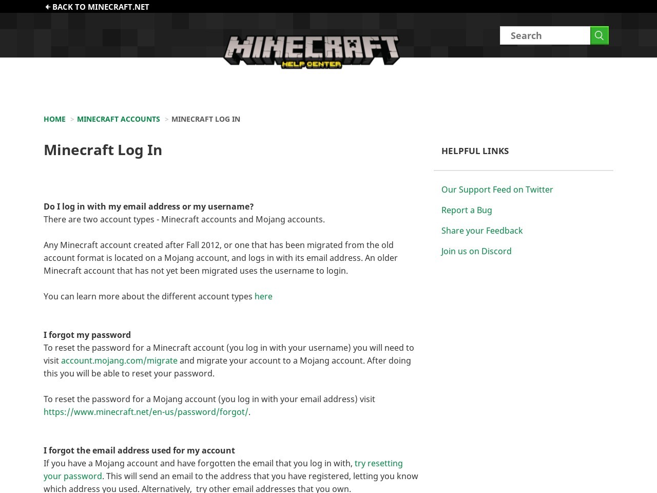 Minecraft Log In – Home - Minecraft help center.