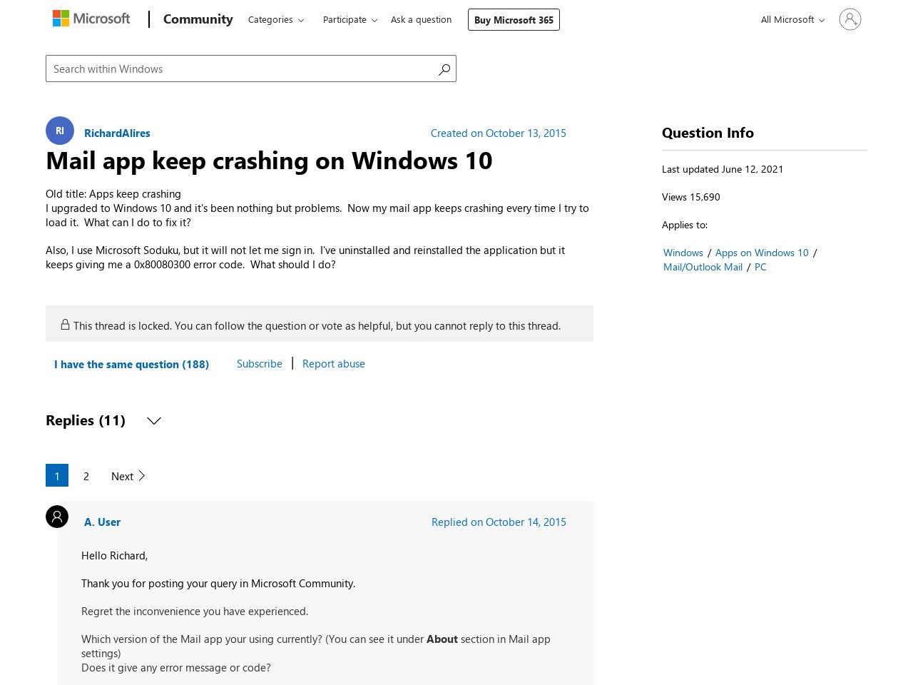 Mail app keep crashing on Windows 10 - Microsoft Community