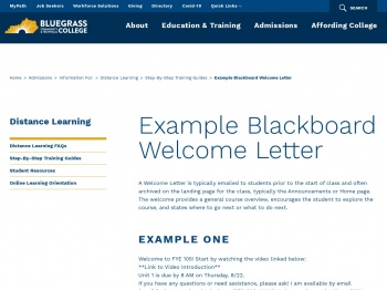 Example Blackboard Welcome Letter | BCTC
