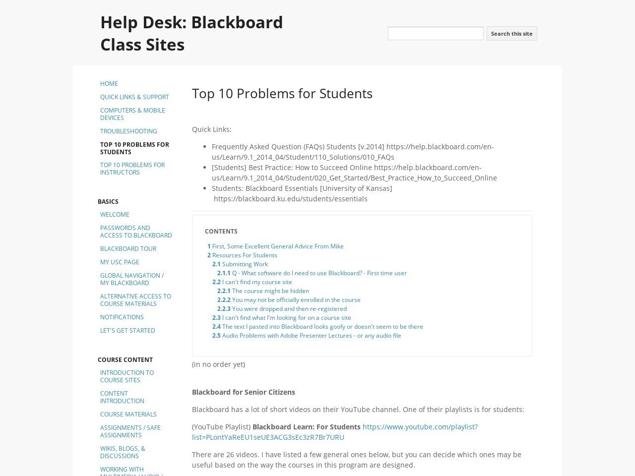 Top 10 Problems for Students - Help Desk: Blackboard Class ...