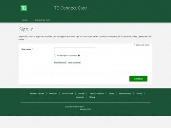 TD Connect Card - Sign In - visaprepaidprocessing.com