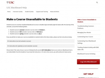Make a Course Unavailable to Students - USC Blackboard Help